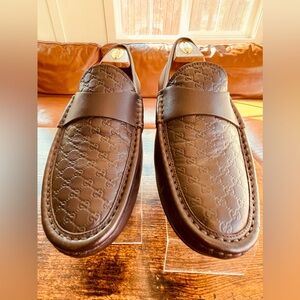 GUCCI Guccissima Embossed GG Brown Driving Loafer 466904 Size US 8